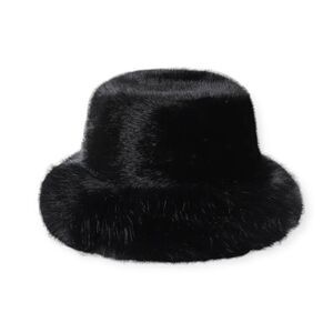 🆕Faux Fox Fur Black Bucket Hat